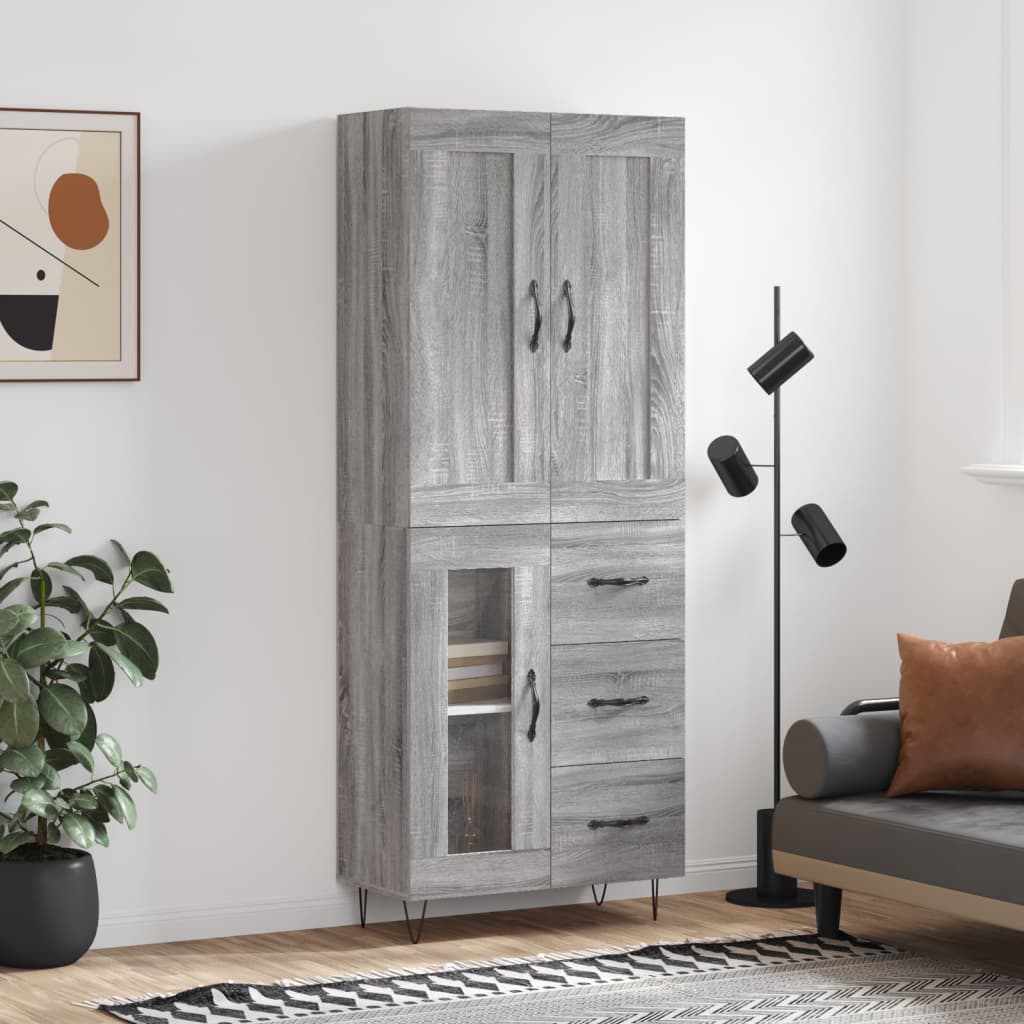 Висок шкаф, сив сонома, 69,5x34x180 см, инженерно дърво