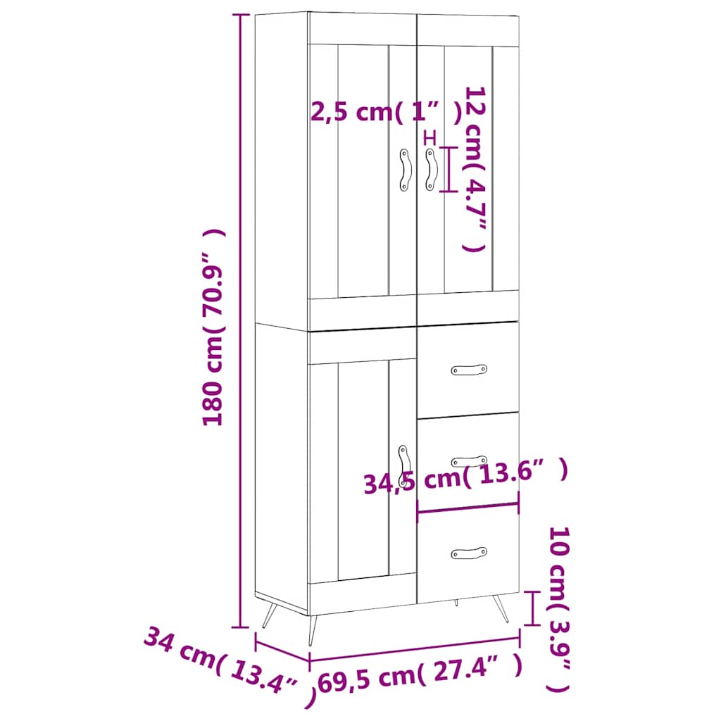 Skříň highboard betonově šedá 69,5x34x180 cm kompozitní dřevo - obrázek 14