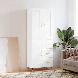 Visoka omara bela 69,5x34x180 cm inženirski les