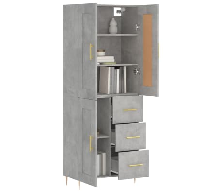 vidaXL Highboard Concrete Grey 69.5x34x180 cm Engineered Wood