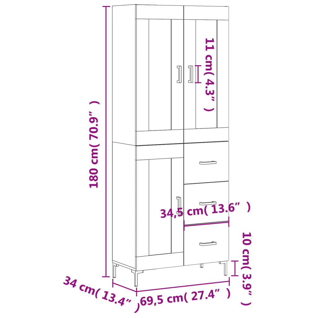 Skříň highboard dub sonoma 69,5 x 34 x 180 cm kompozitní dřevo - obrázek 14