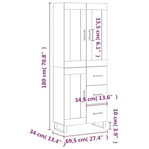 Skříň highboard bílá 69,5 x 34 x 180 cm kompozitní dřevo - obrázek 14