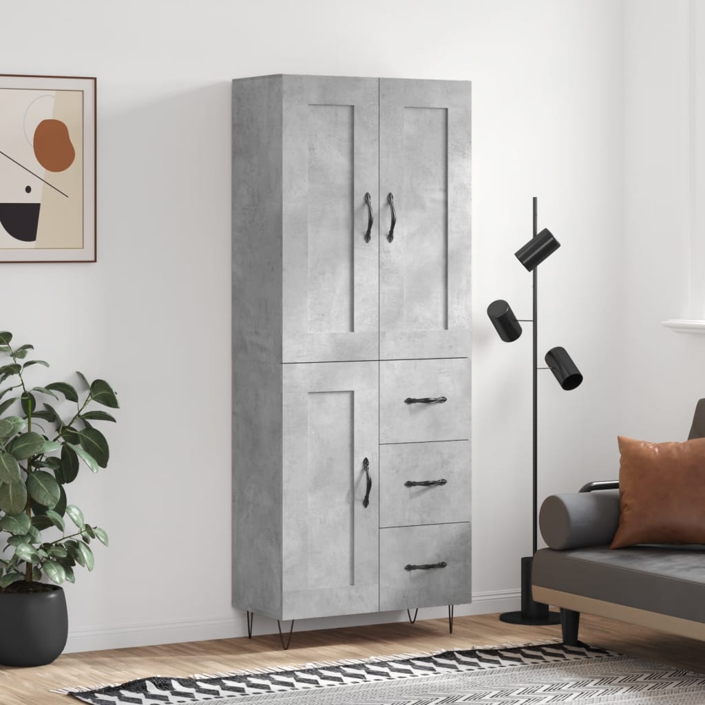 vidaXL Highboard Betongrau 69,5x34x180 cm Holzwerkstoff