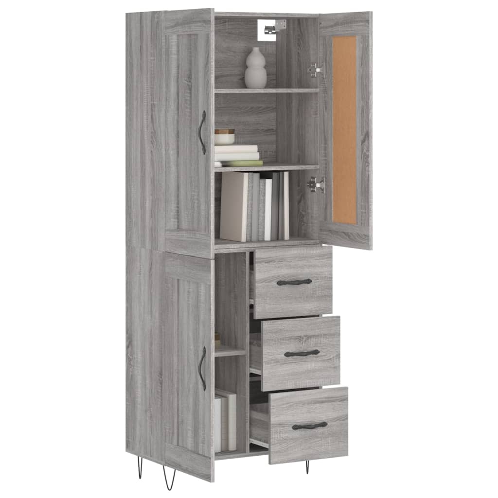 vidaXL Hoge kast 69,5x34x180 cm bewerkt hout grijs sonoma eikenkleurig