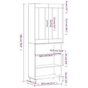 Skříň highboard bílá 69,5 x 34 x 180 cm kompozitní dřevo - obrázek 13