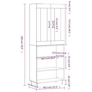 Skříň highboard betonově šedá 69,5x34x180 cm kompozitní dřevo - obrázek 13