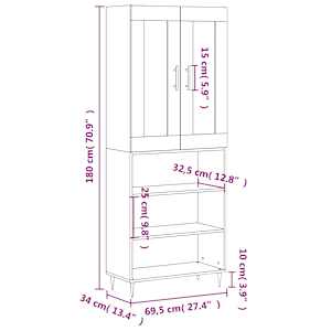 Skříň highboard betonově šedá 69,5x34x180 cm kompozitní dřevo - obrázek 13