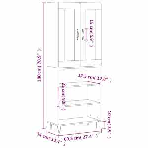 Skříň highboard betonově šedá 69,5x34x180 cm kompozitní dřevo - obrázek 13