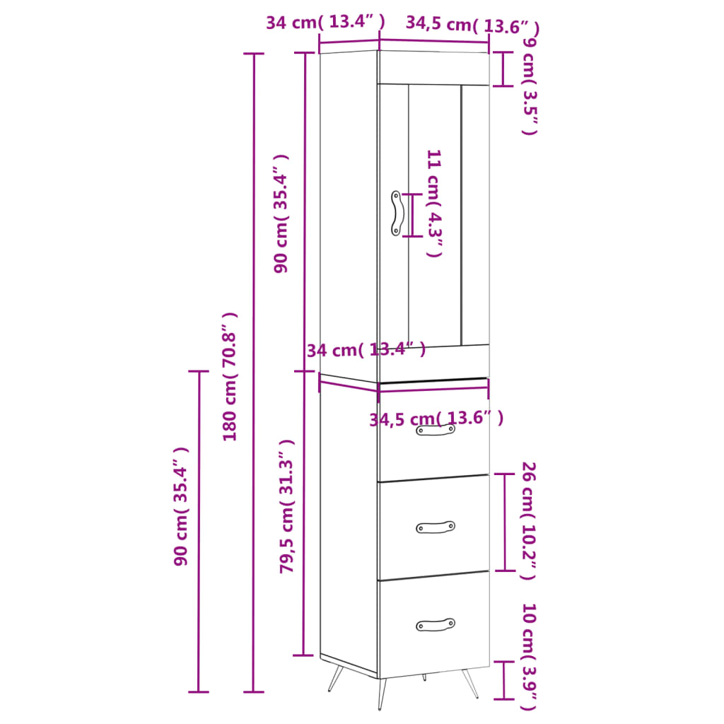 Skříň highboard šedá sonoma 34,5 x 34 x 180 cm kompozitní dřevo - obrázek 14