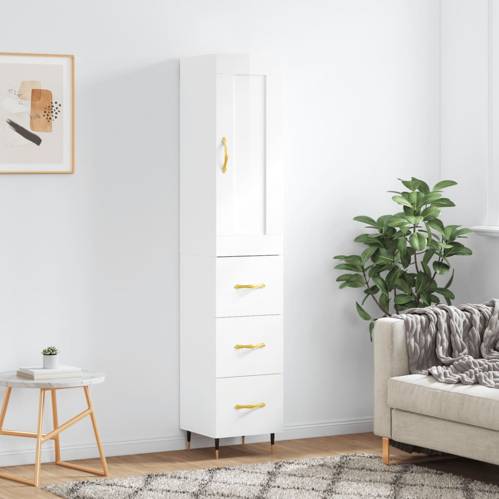 Skříň highboard bílá s vysokým leskem 34,5x34x180 cm kompozit