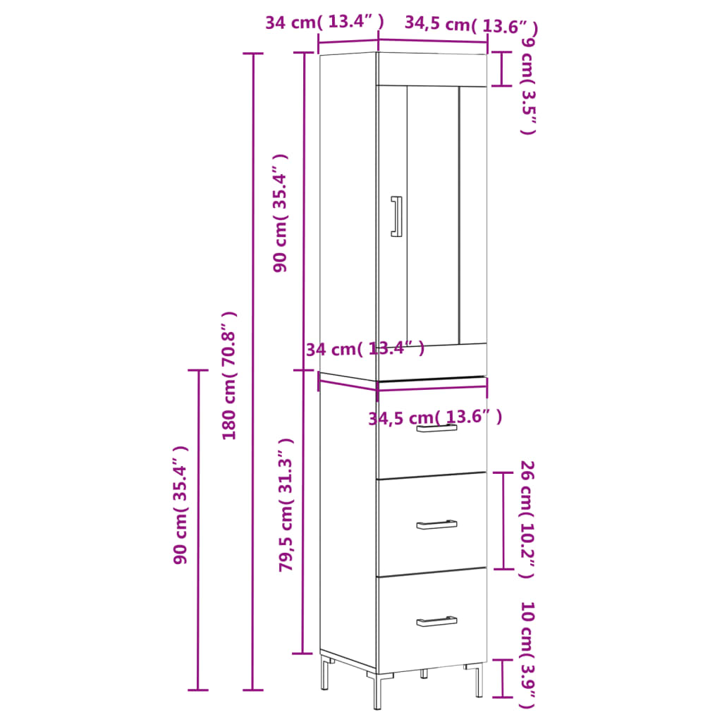 Skříň highboard šedá sonoma 34,5 x 34 x 180 cm kompozitní dřevo - obrázek 14