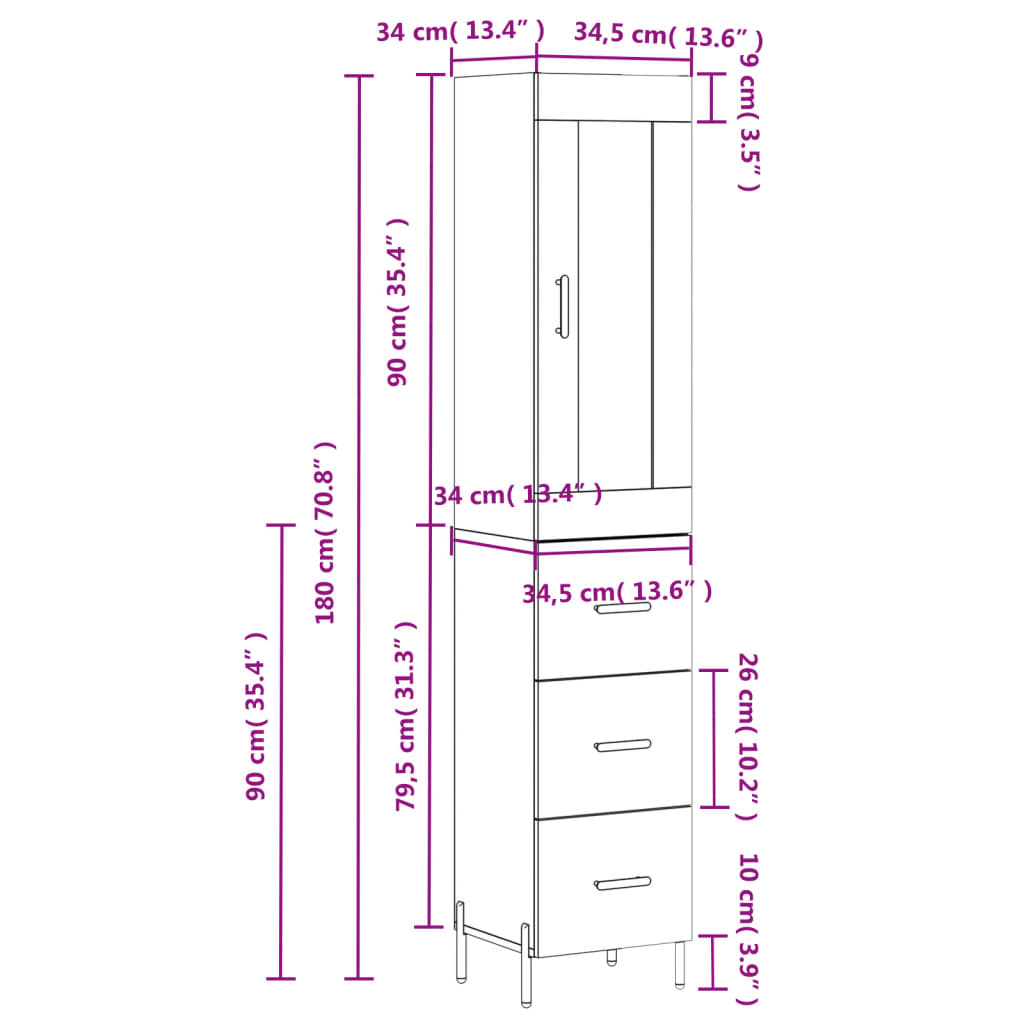 Skříň highboard betonově šedá 34,5x34x180 cm kompozitní dřevo - obrázek 14