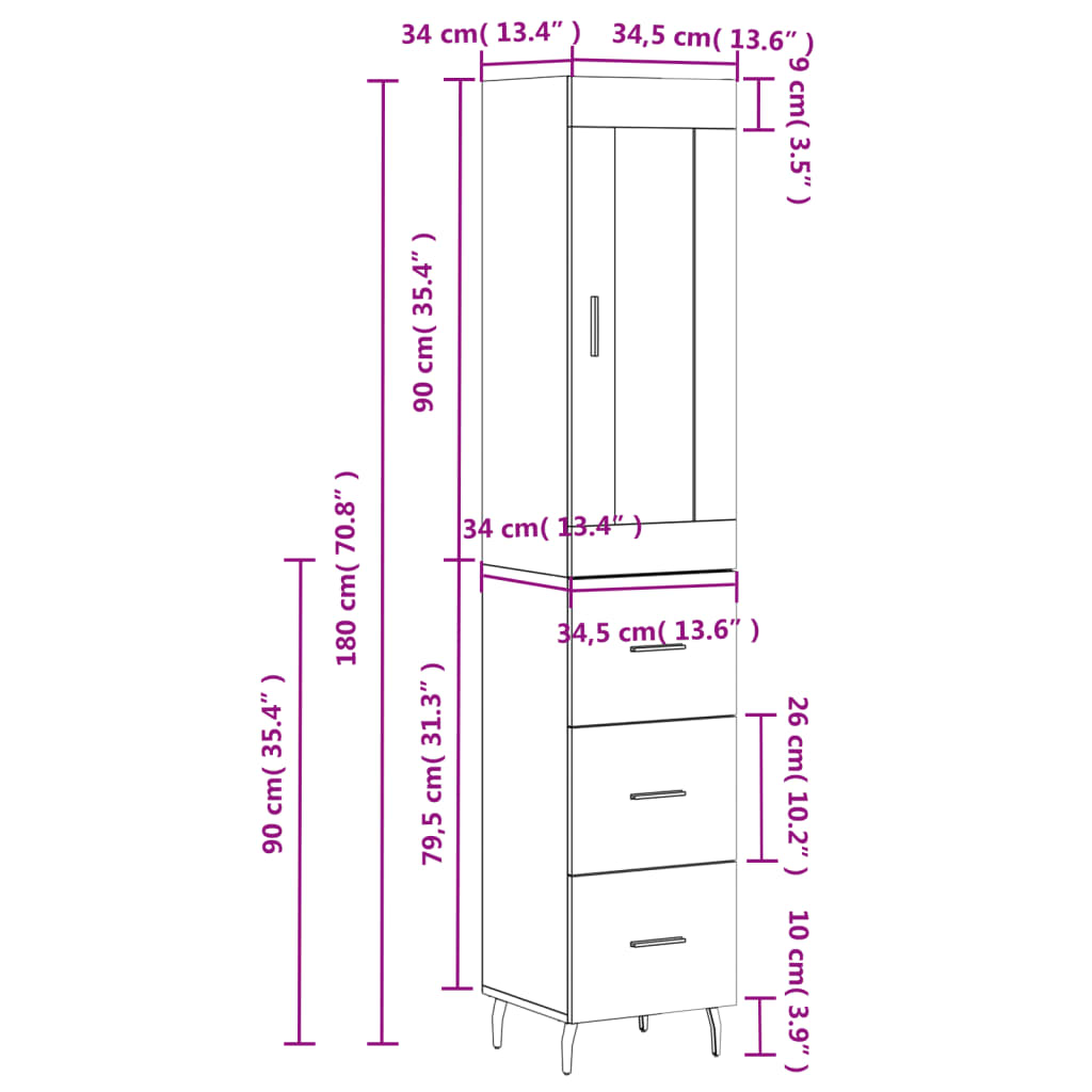 Skříň highboard bílá 34,5 x 34 x 180 cm kompozitní dřevo - obrázek 14