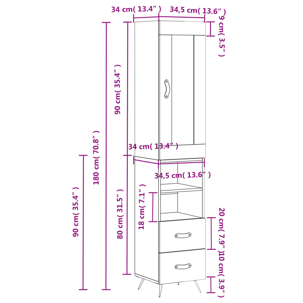 Skříň highboard bílá s vysokým leskem 34,5x34x180 cm kompozit - obrázek 14
