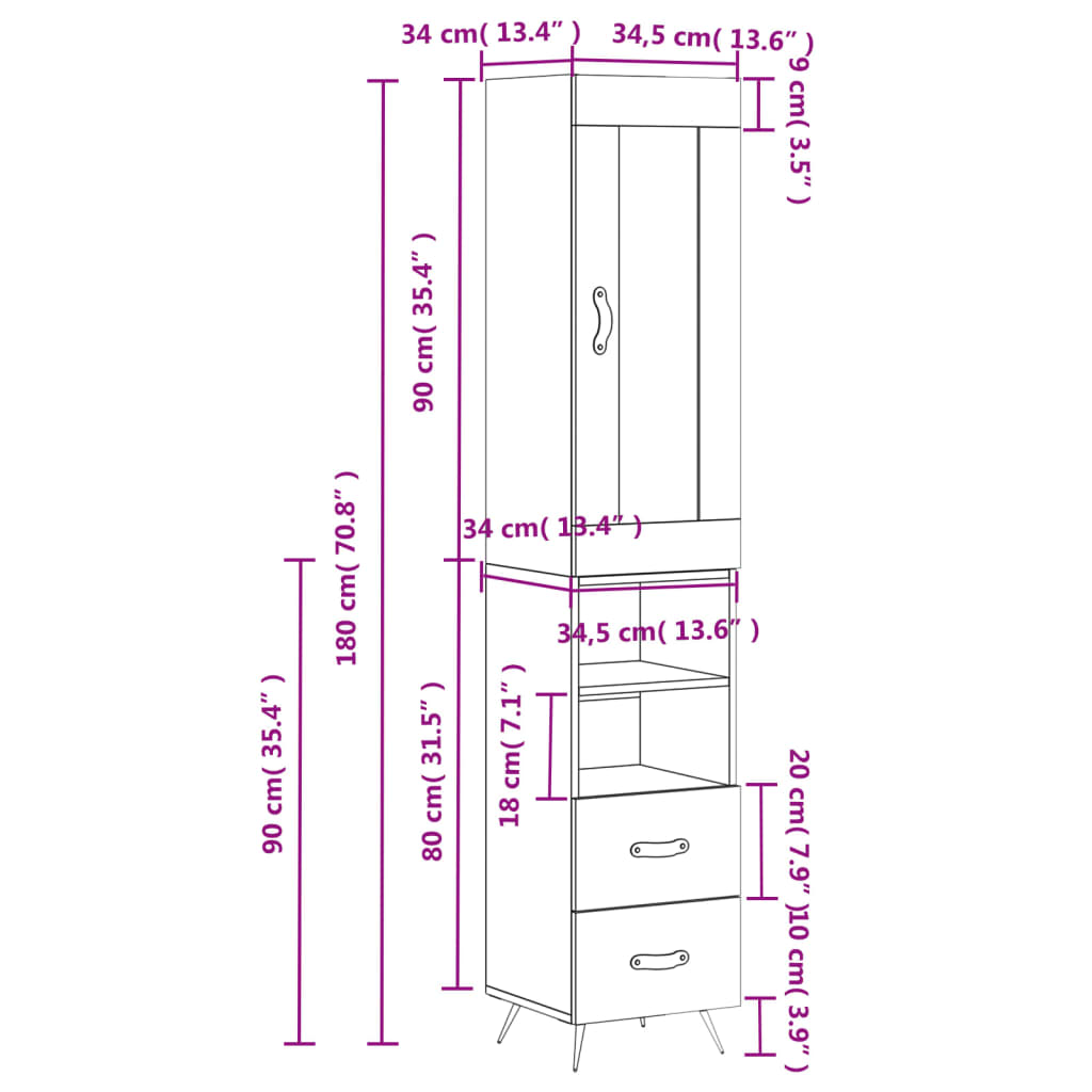 Skříň highboard kouřový dub 34,5 x 34 x 180 cm kompozitní dřevo - obrázek 14
