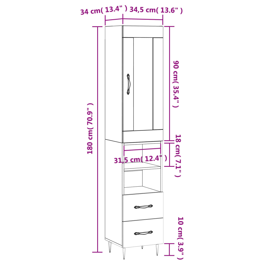Skříň highboard bílá 34,5 x 34 x 180 cm kompozitní dřevo - obrázek 14