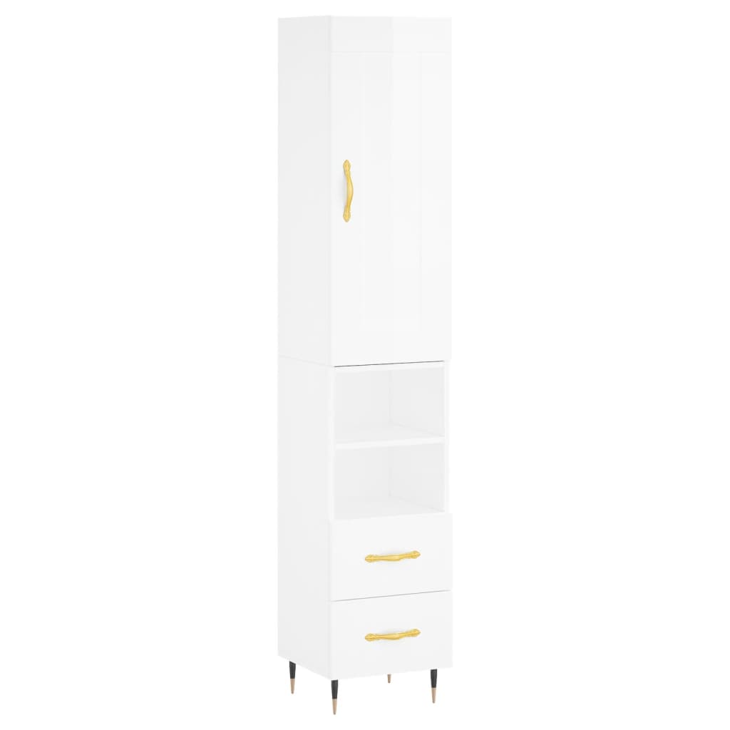 vidaXL Skříň highboard bílá s vysokým leskem 34,5x34x180 cm kompozit