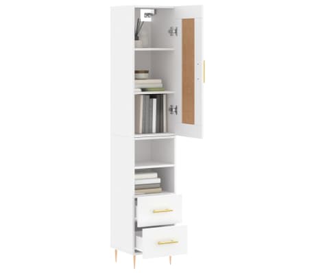 vidaXL Buffet haut Blanc 34,5x34x180 cm Bois d'ing&eacute;nierie