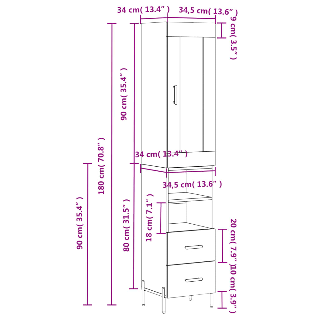 Skříň highboard bílá 34,5 x 34 x 180 cm kompozitní dřevo - obrázek 14