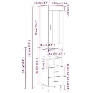 Skříň highboard kouřový dub 34,5 x 34 x 180 cm kompozitní dřevo - obrázek 14