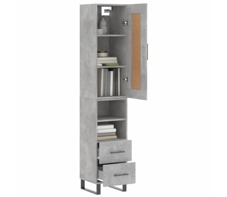 vidaXL Highboard Betongrau 34,5x34x180 cm Holzwerkstoff