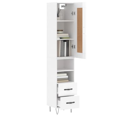 vidaXL Highboard High Gloss White 34.5x34x180 cm Engineered Wood