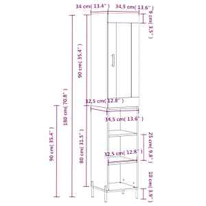 Skříň highboard hnědý dub 34,5 x 34 x 180 cm kompozitní dřevo - obrázek 13