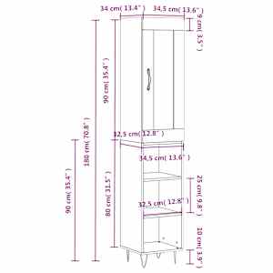 Skříň highboard bílá s vysokým leskem 34,5x34x180 cm kompozit - obrázek 13