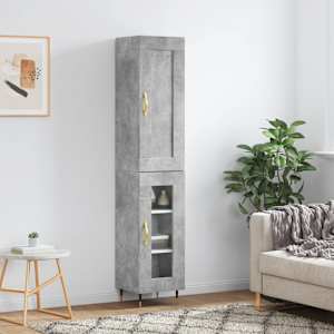 Visoka omara betonsko siva 34,5x34x180 cm inženirski les