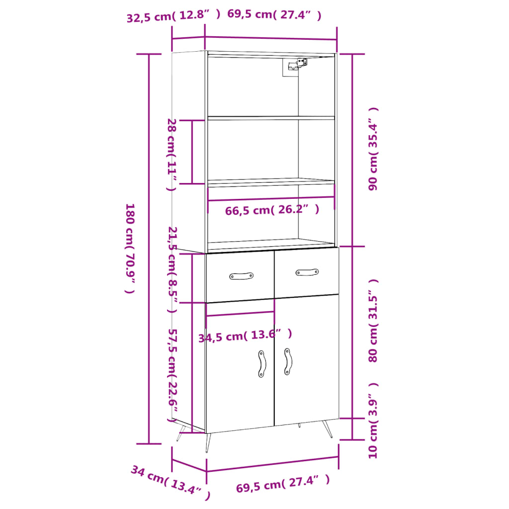 Skříň highboard šedá sonoma 69,5 x 34 x 180 cm kompozitní dřevo - obrázek 14