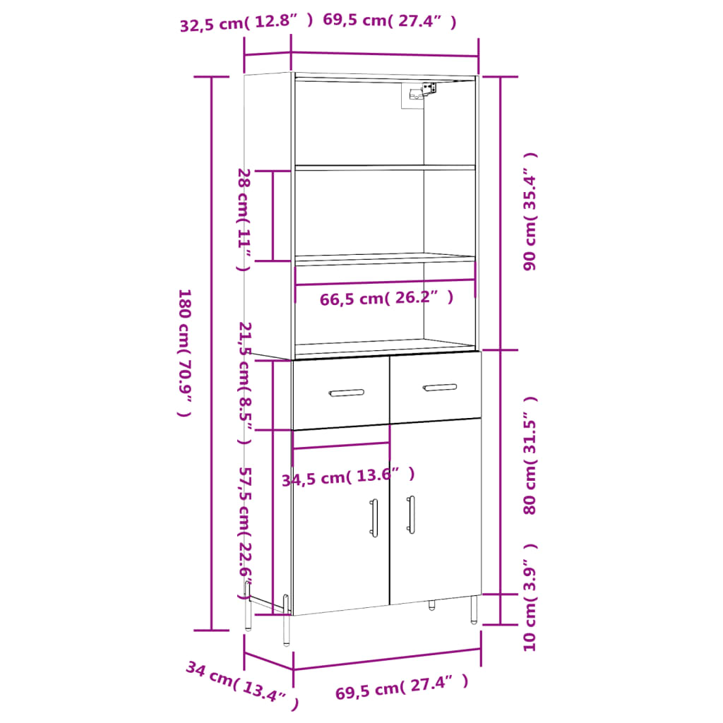 Skříň highboard betonově šedá 69,5x34x180 cm kompozitní dřevo - obrázek 14