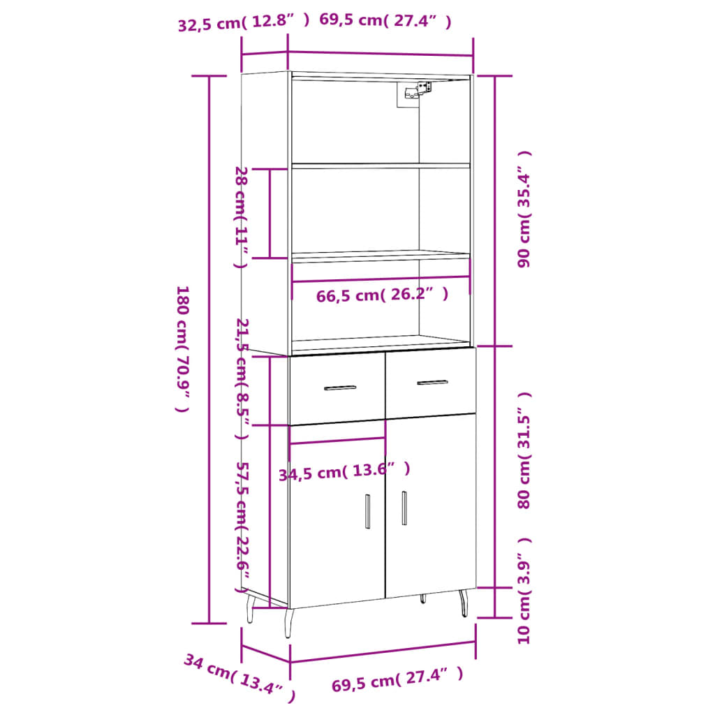 Skříň highboard dub sonoma 69,5 x 34 x 180 cm kompozitní dřevo - obrázek 14