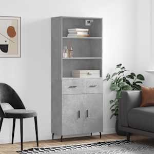 Visoka komoda betonsko siva 69,5x34x180 cm inženirski les
