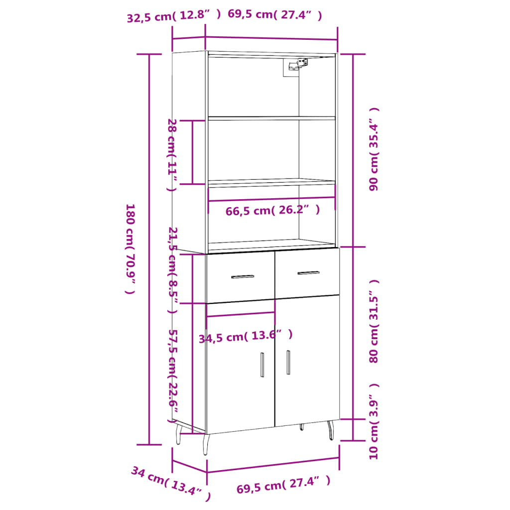 Skříň highboard šedá sonoma 69,5 x 34 x 180 cm kompozitní dřevo - obrázek 14