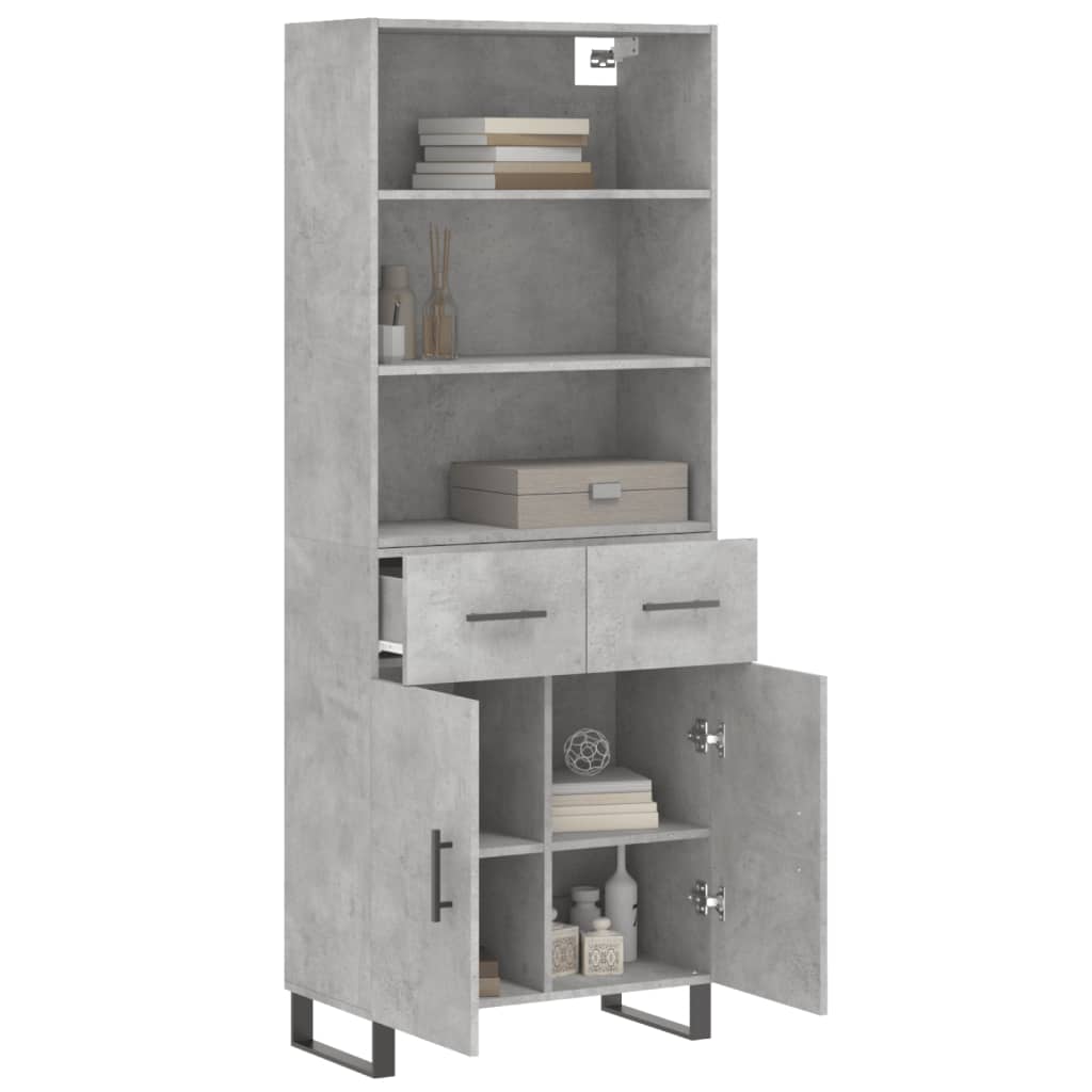 vidaXL Highboard betonggrå 69,5x34x180 cm konstruert tre