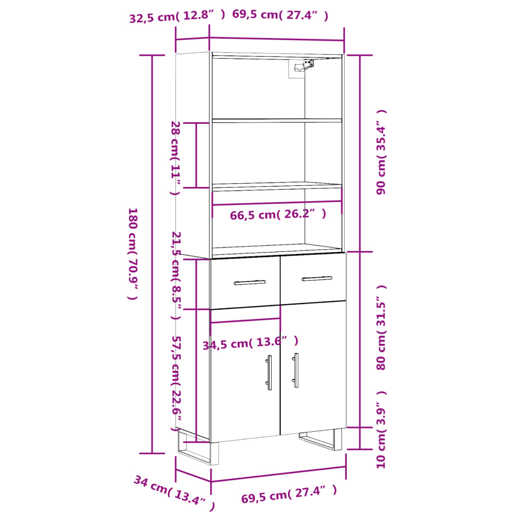 Skříň highboard betonově šedá 69,5x34x180 cm kompozitní dřevo - obrázek 14
