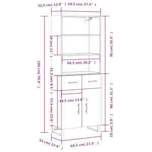 Skříň highboard betonově šedá 69,5x34x180 cm kompozitní dřevo - obrázek 14