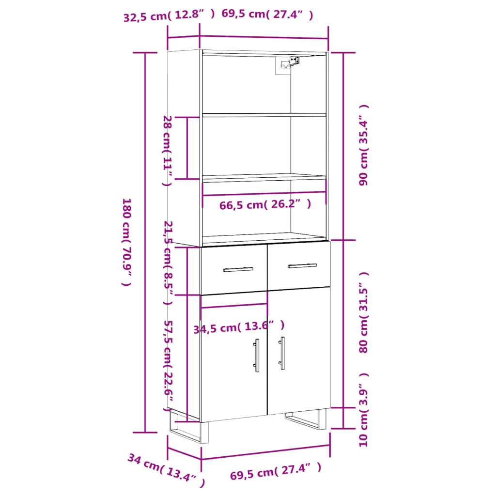 Skříň highboard šedá sonoma 69,5 x 34 x 180 cm kompozitní dřevo - obrázek 14