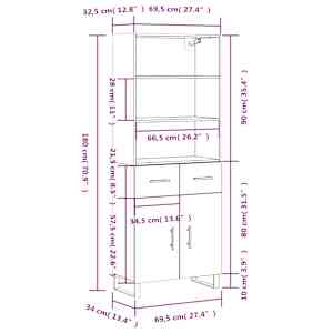 Skříň highboard šedá sonoma 69,5 x 34 x 180 cm kompozitní dřevo - obrázek 14