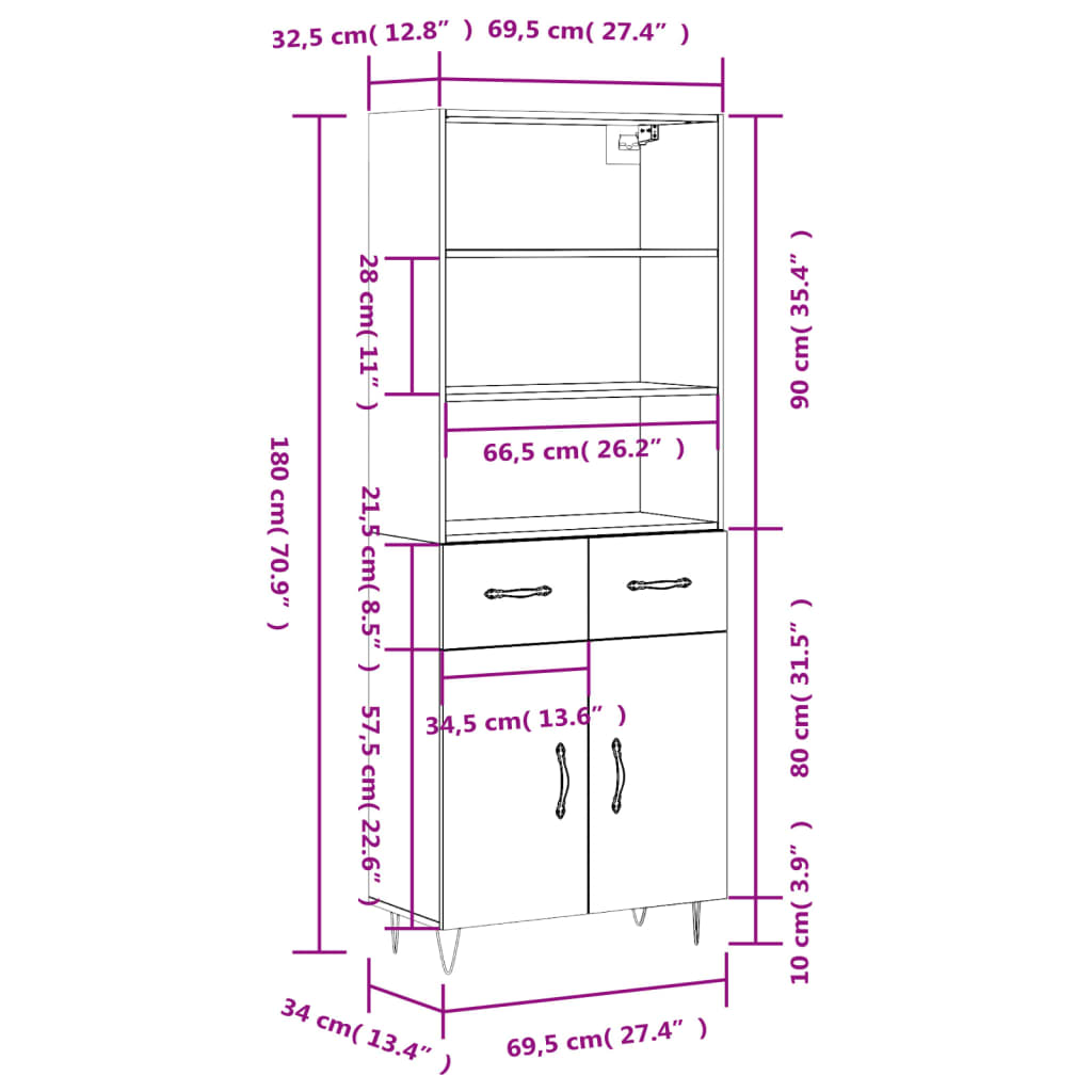 Skříň highboard dub sonoma 69,5 x 34 x 180 cm kompozitní dřevo - obrázek 14