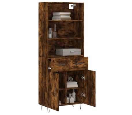 vidaXL Highboard røkt eik 69,5x34x180 cm konstruert tre