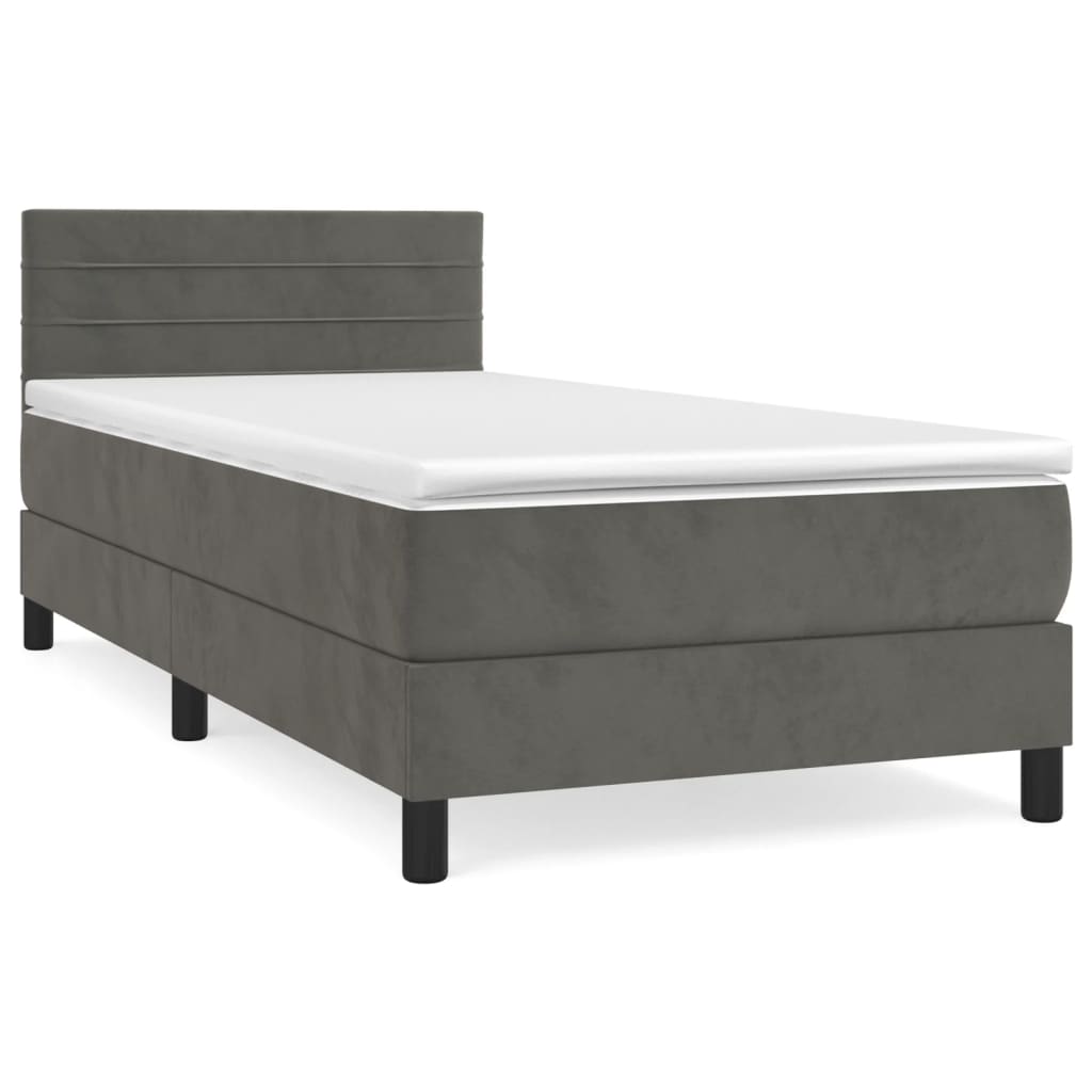vidaXL Pat box spring cu saltea, gri închis, 90x190 cm, catifea