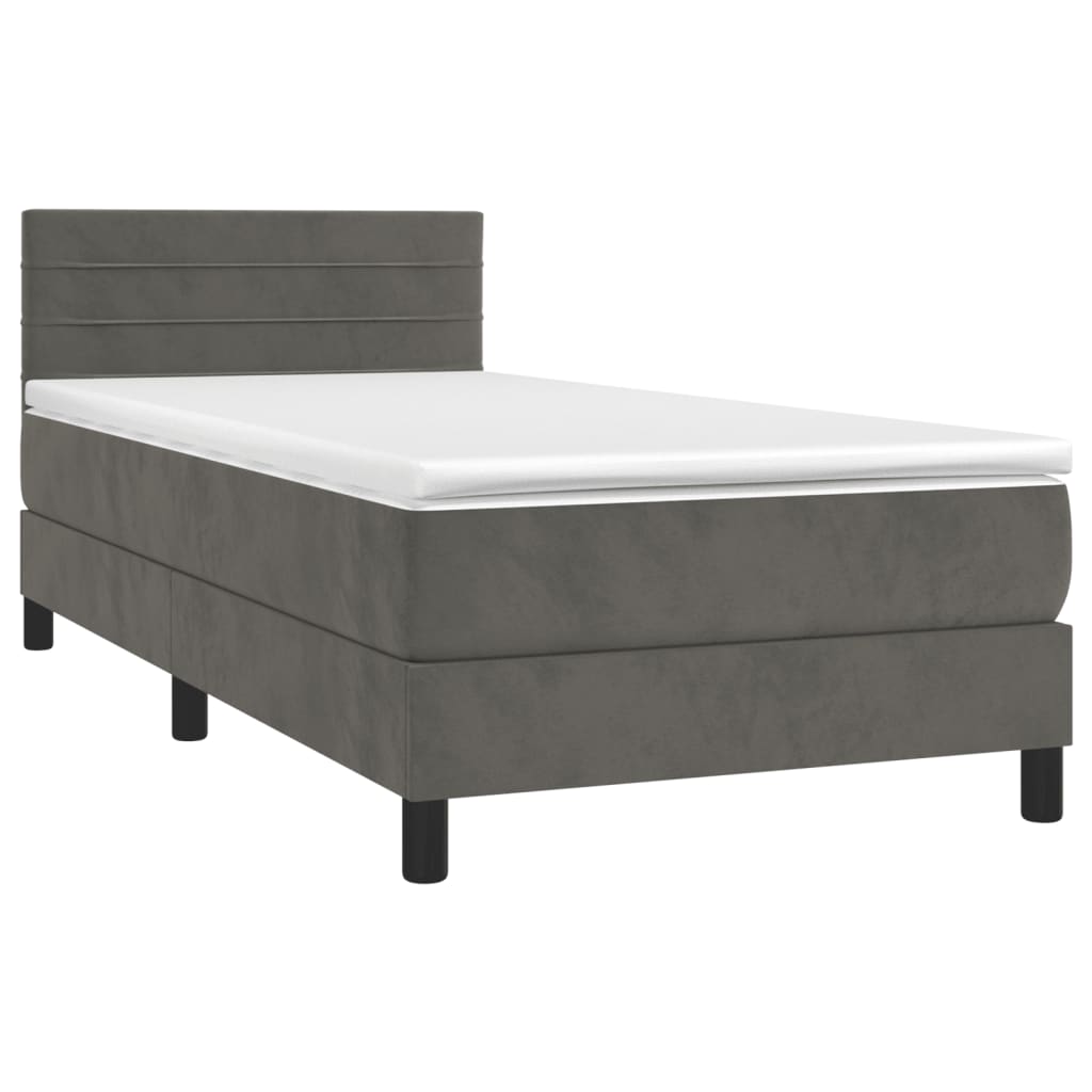 Pat box spring cu saltea, gri închis, 90x190 cm, catifea