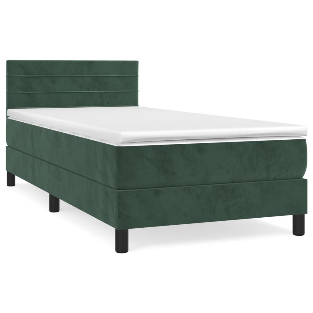 Thumbnail - vidaXL Boxspringbett mit Matratze Dunkelgrün 90x190 cm Samt