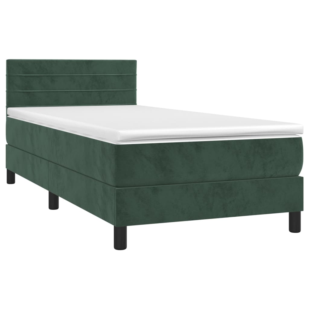 Pat box spring cu saltea, verde închis, 90x200 cm, catifea