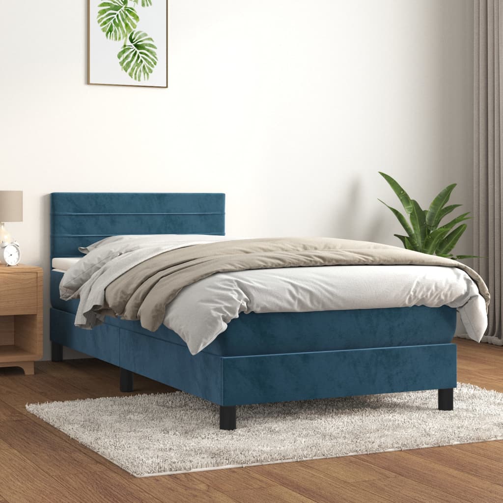 Box spring postelja z vzmetnico temno modra 100x200 cm žamet