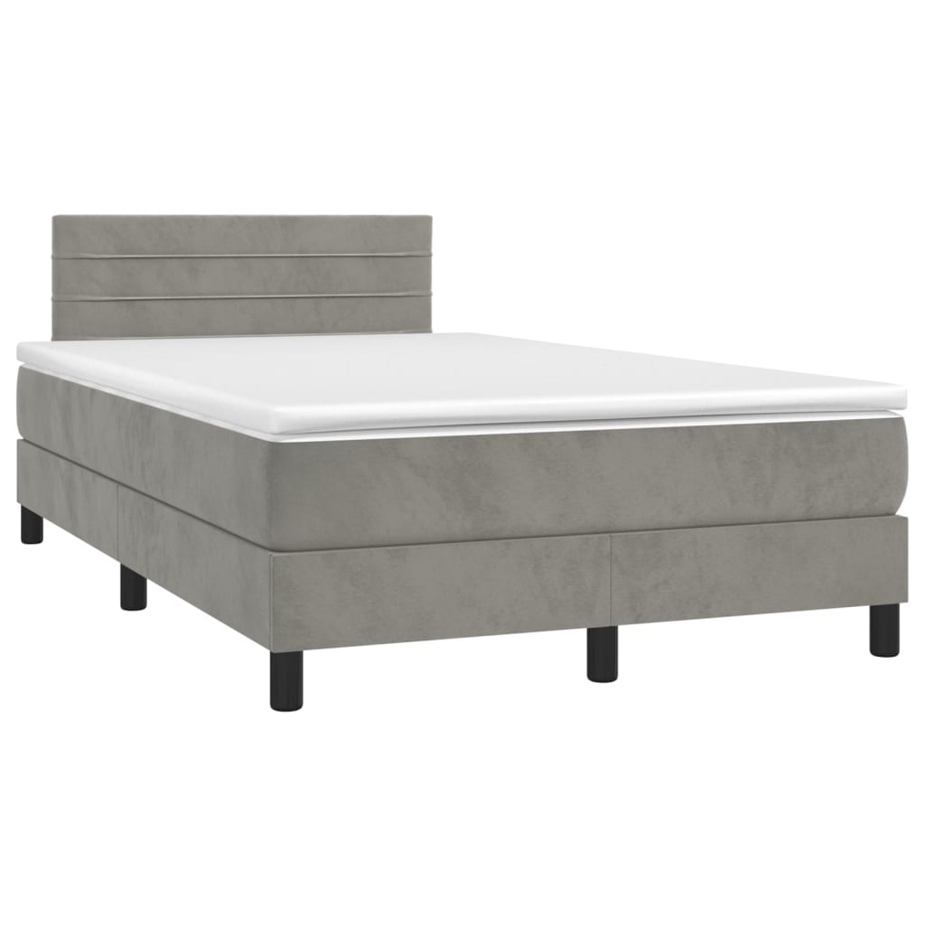 vidaXL Boxspring met matras fluweel lichtgrijs 120x200 cm afbeelding