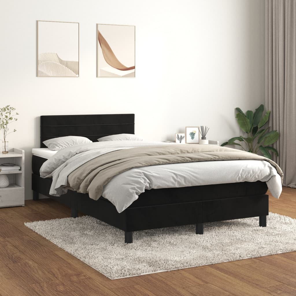 Pat box spring cu saltea, negru, 120x200 cm, catifea