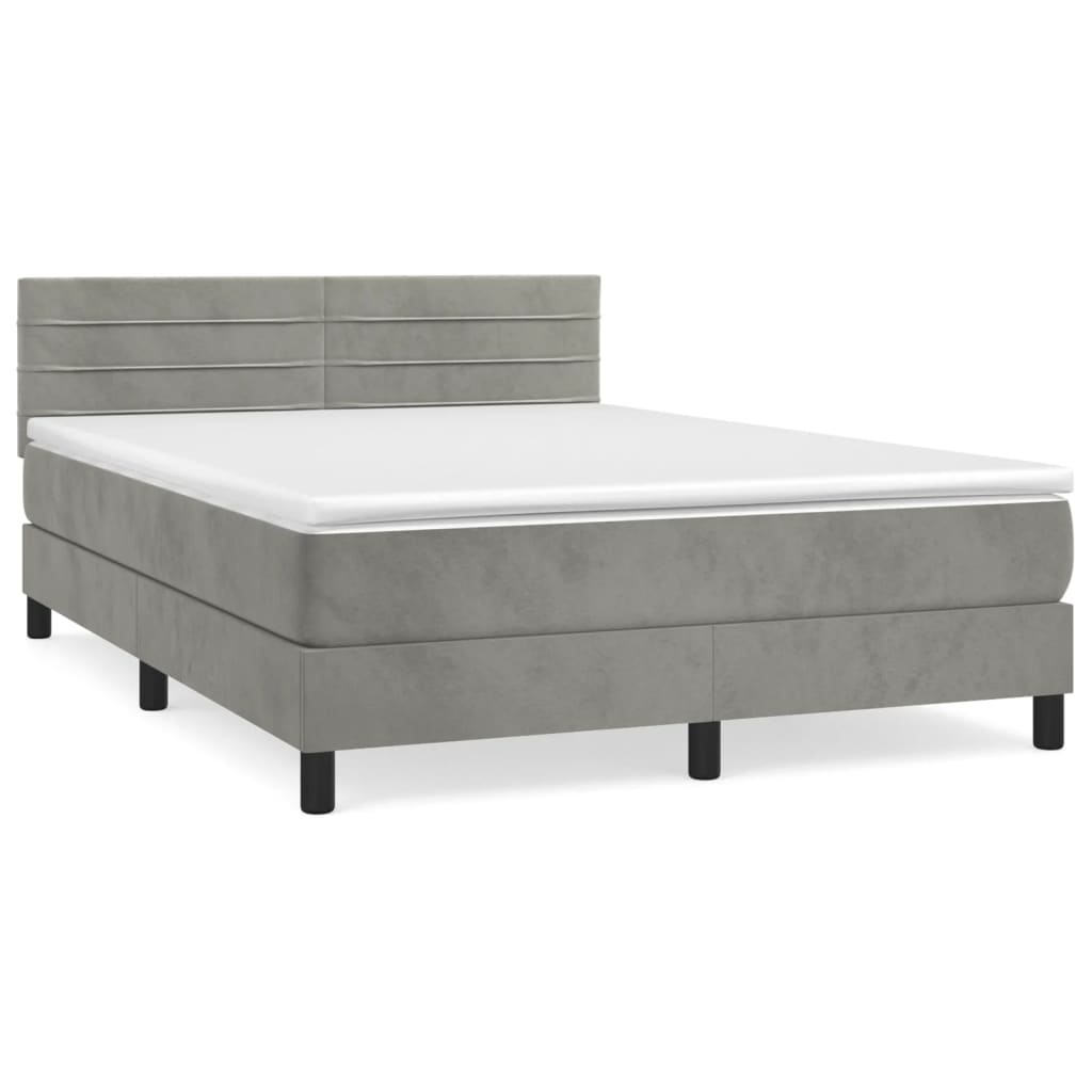 vidaXL Box spring postelja z vzmetnico svetlo siv 140x190 cm žamet