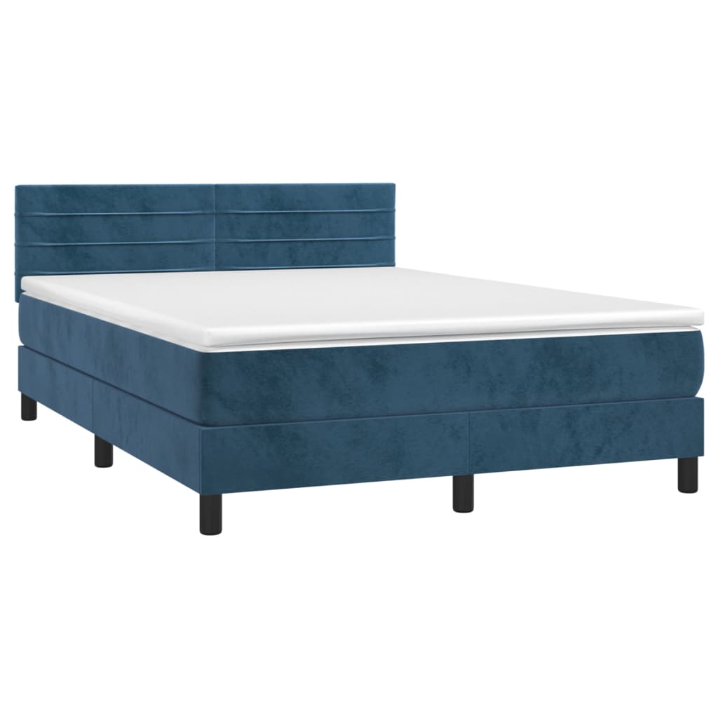 vidaXL Boxspring met matras fluweel donkerblauw 140x190 cm afbeelding